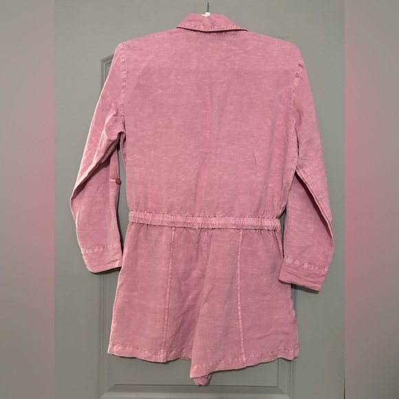 YFB Pink Linen Blend Button-Up Drawstring Romper - Picture 4 of 5